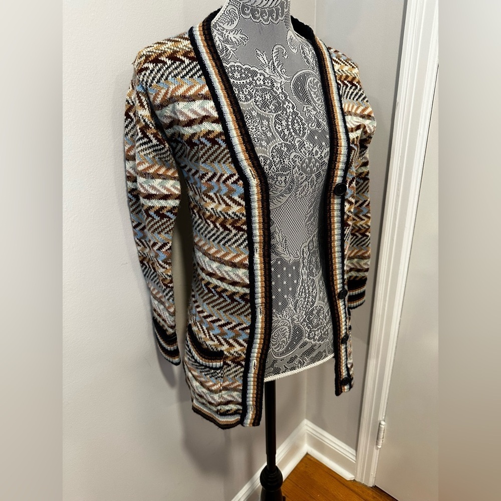 VTG 70’s College Dress Chevron Striped Cardigan. Colorful. Pockets Small.